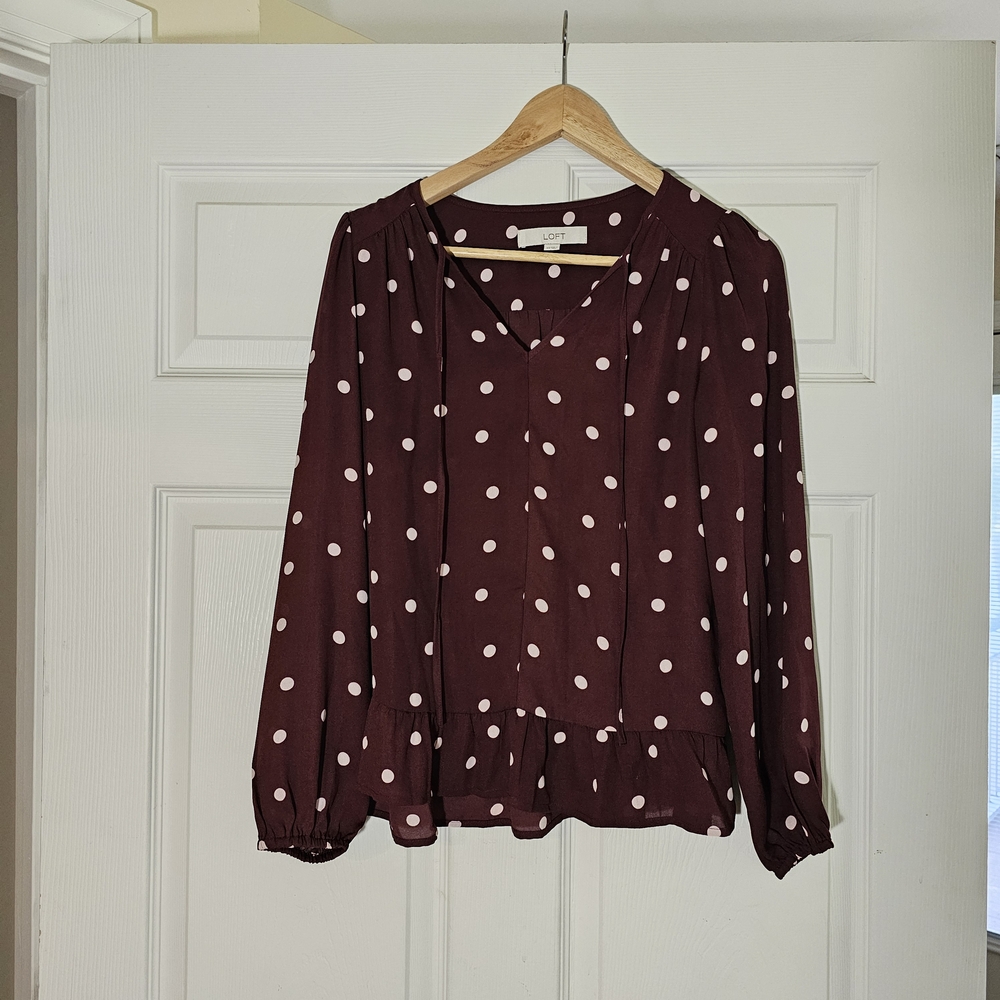 LOFT Burgundy Polka Dot Blouse